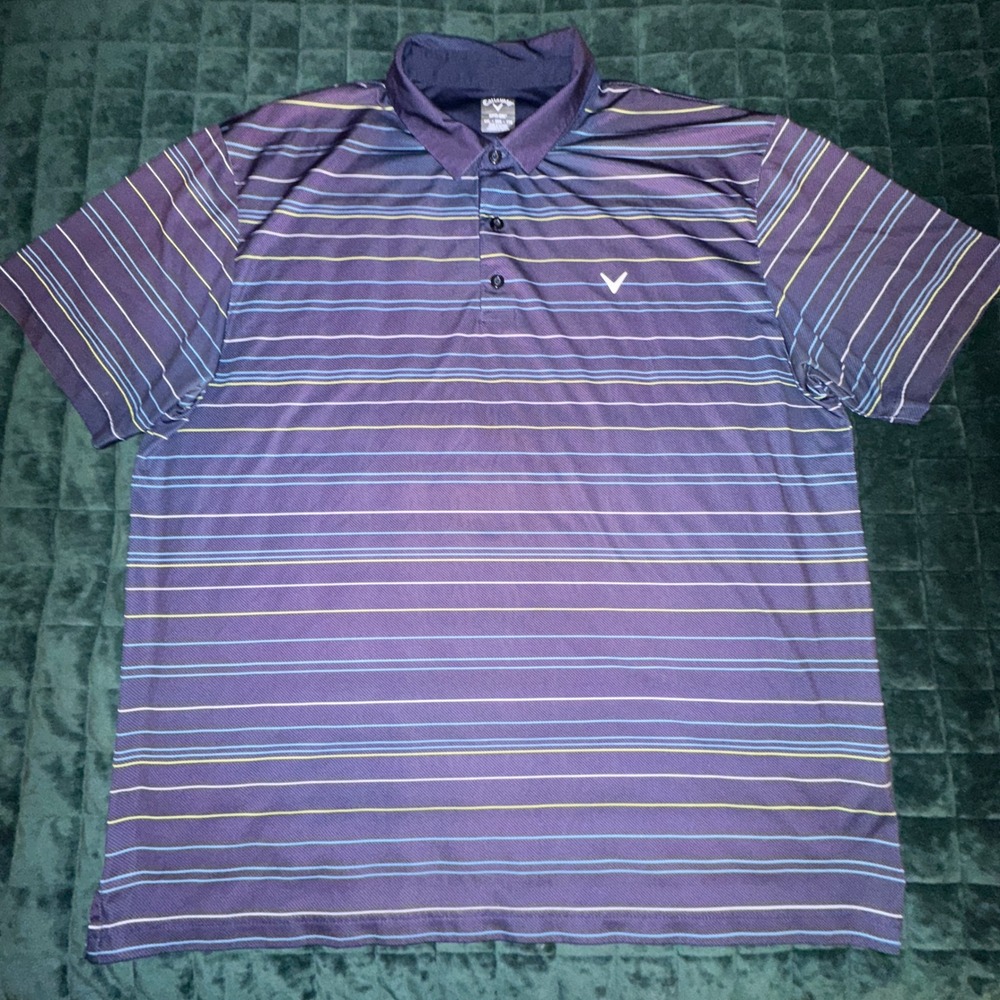 Callaway Opti-Dri Mens XXL Navy Blue Striped Short Sleeve Golf Polo Shirt